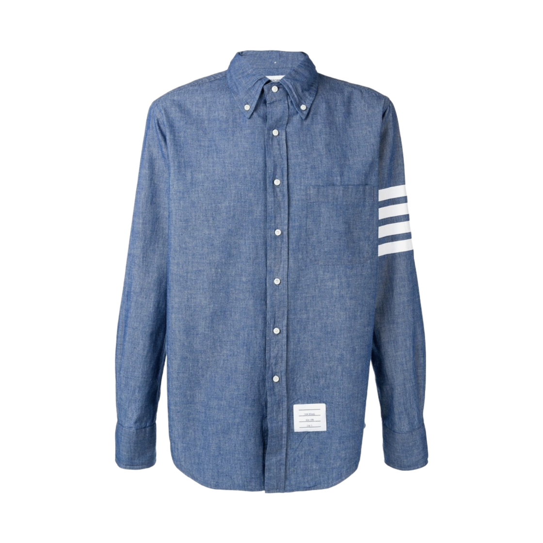 톰브라운 샴브레이 프린티드 사선 네임택 스트레이트 핏 셔츠 블루(Thom Browne Chambray Printed 4-Bar Nametag Straight Fit Shirt Blue)
