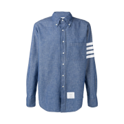 Thom Browne Chambray Printed 4-Bar Nametag Straight Fit Shirt Blue