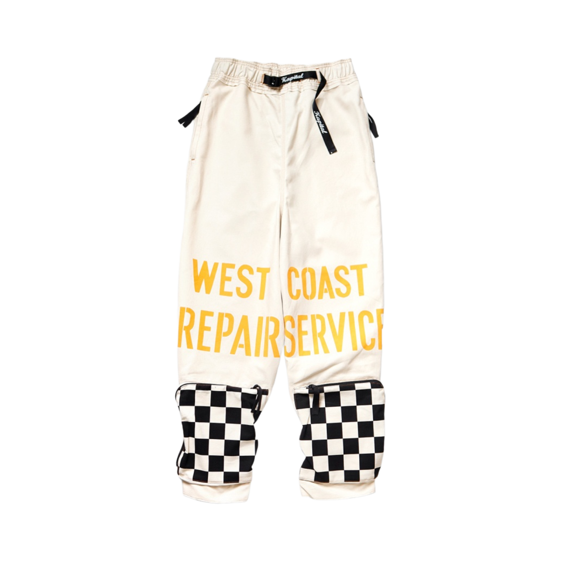 캐피탈 씬 캔버스 웨이스트 리페어 맨 트랙 팬츠 (레이스 버전) 키나리(Kapital Thin Canvas Waist Repair Man Track Pants (Race Ver) Kinari)
