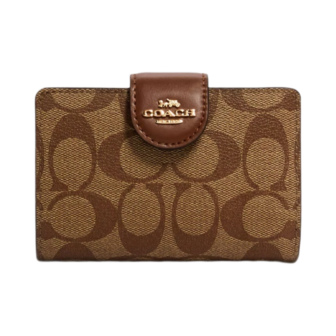 코치 시그니처 캔버스 미디움 코너 집 월렛 카키 새들 2(Coach Medium Corner Zip Wallet in Signature Canvas Khaki Saddle 2)