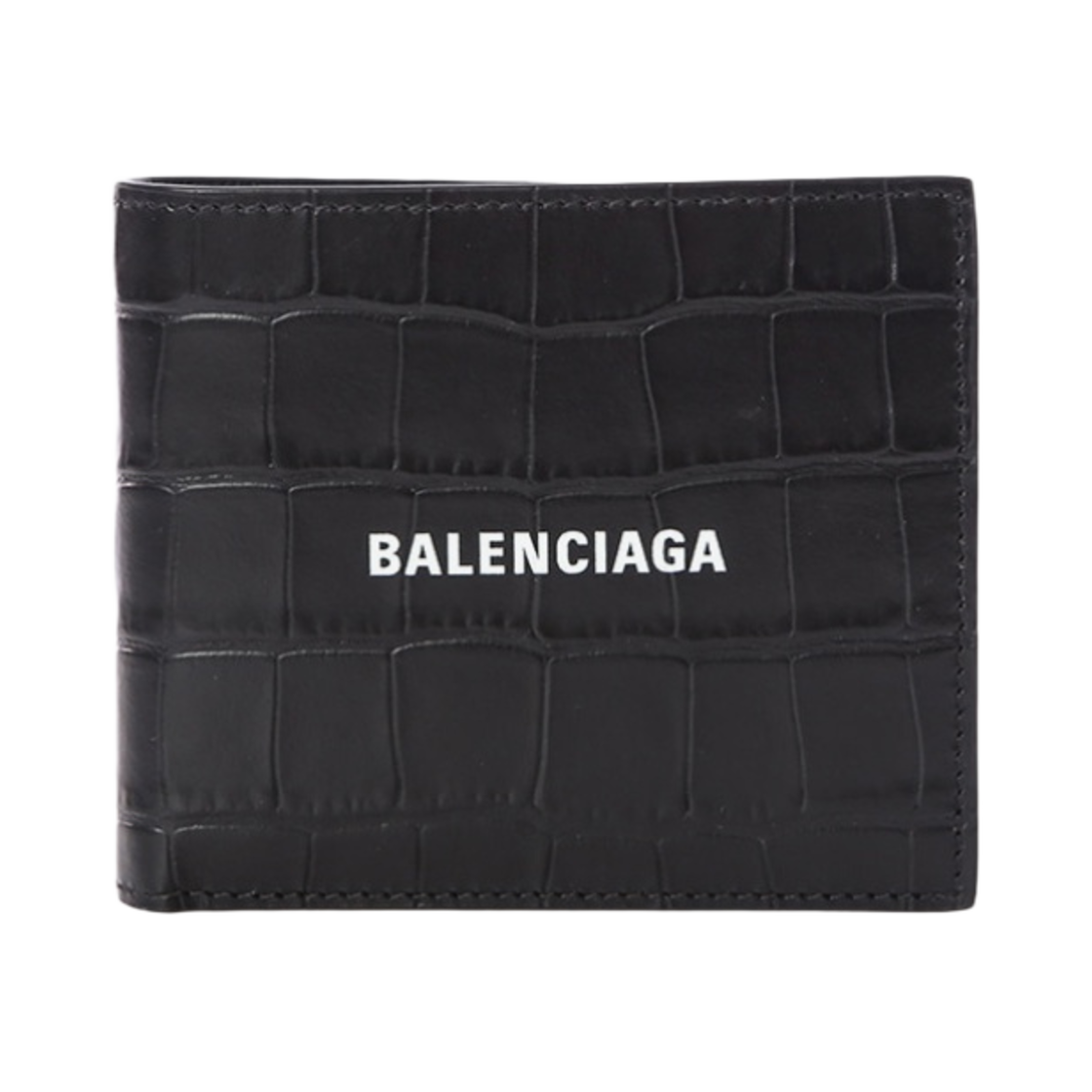 발렌시아가 세미 매트 엠보스 크로커다일 카프스킨 캐쉬 스퀘어 코인 반지갑 블랙(Balenciaga Semi Matt Embossed Crocodile Calfskin Cash Squarer Folded Coin Wallet Black) - 1