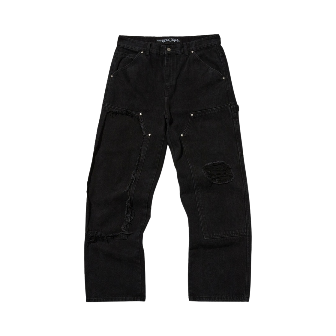 스웨이드 데미지 더블 니 팬츠 블랙(Suade Damaged Double Knee Pants Black)
