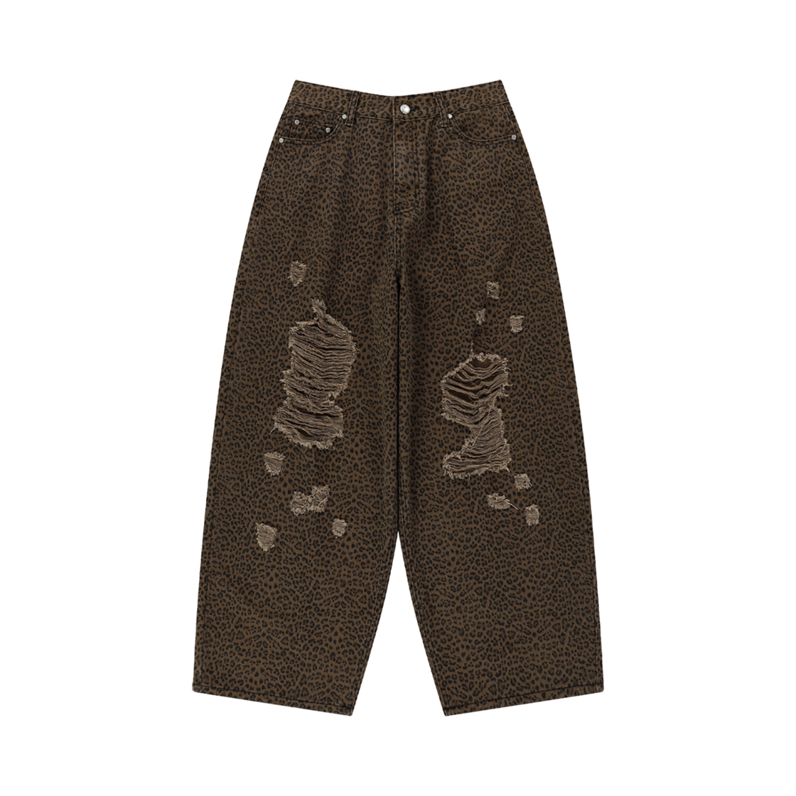 【韓国 NIIER NOR】BACK-CROSS DAMAGED WIDE PANTS_LEOPARD 니어 노어 백 크로스 데미지드 와이드 팬츠 레오파드 | NIIER