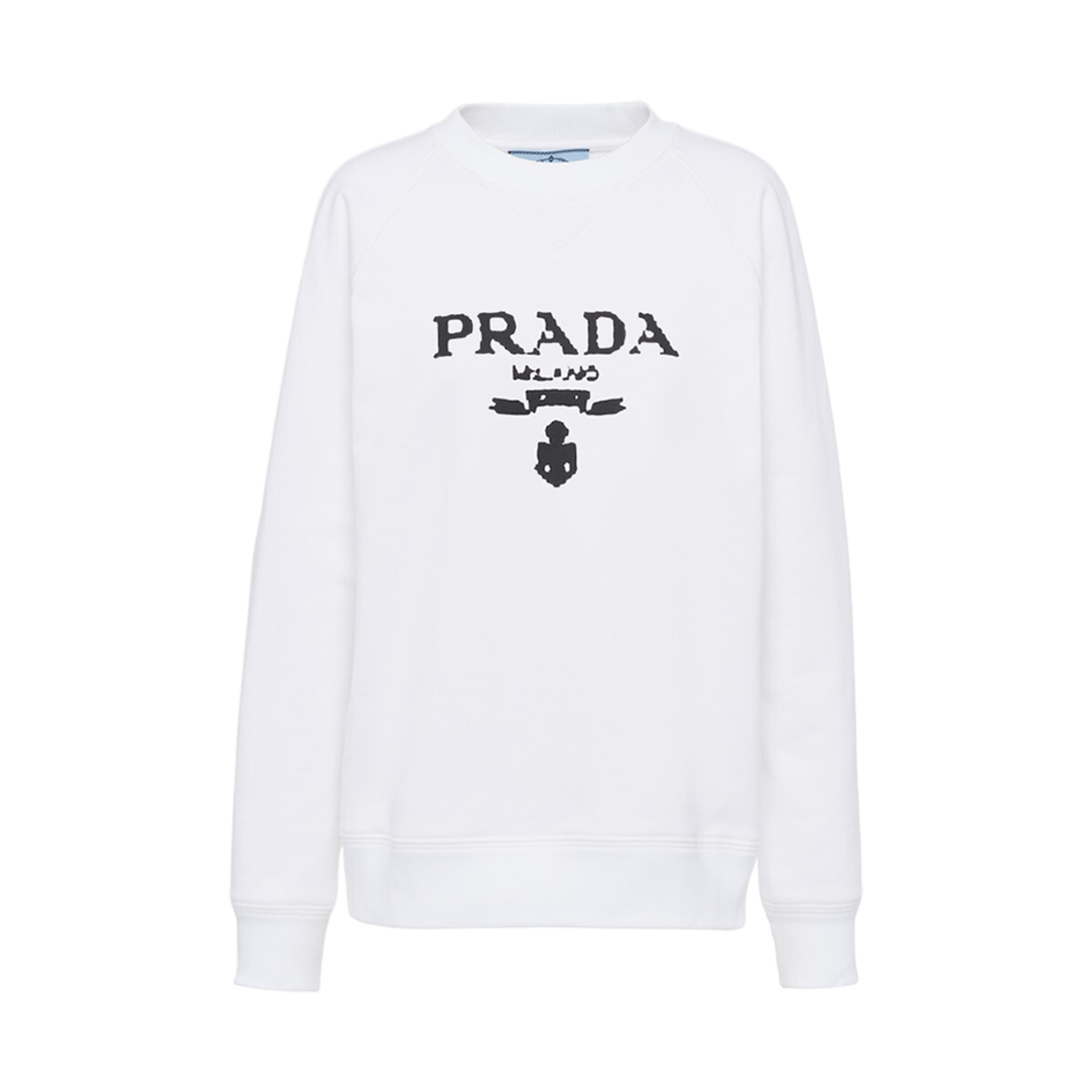 (W) 프라다 오버사이즈 로고 프린트 저지 스웨트셔츠 화이트 블랙((W) Prada Oversized Logo Print Jersey Sweatshirt White Black) - 1