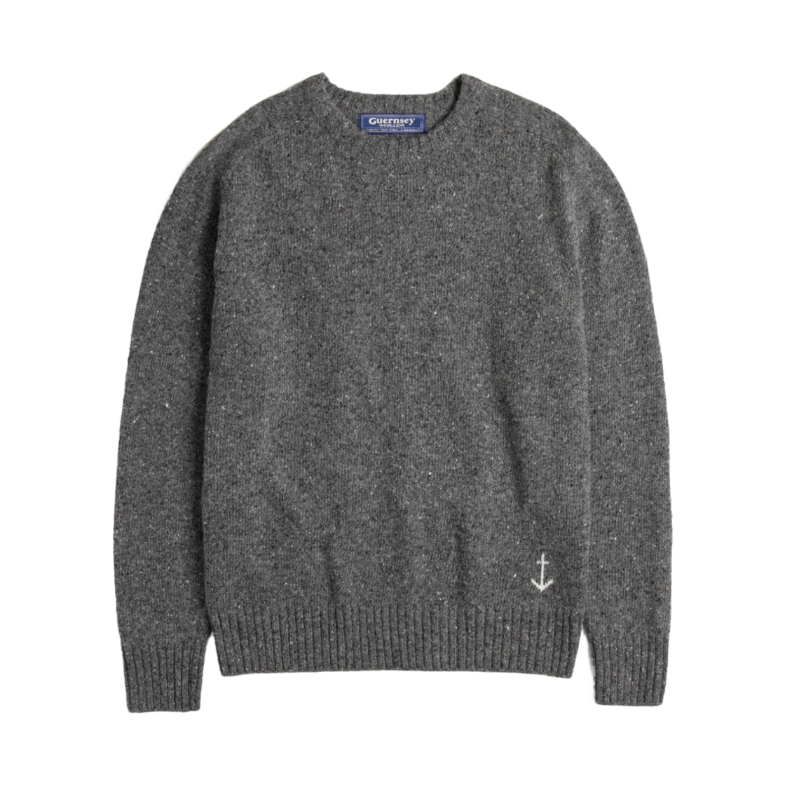 - Guernsey Woollens Nep Yarn Essential Wool Crewneck Saddle Sweater Charcoal