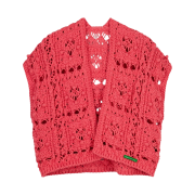 Green Butter Women Crochet Pom Bolero Cardigan Cherry Pink