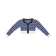 Green Butter Women Square Neck Pearl Multi Button Cardigan Cobalt Blue