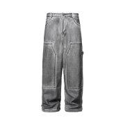 Flavorism Double Knee Carpenter Wide Denim Pants Dirty White