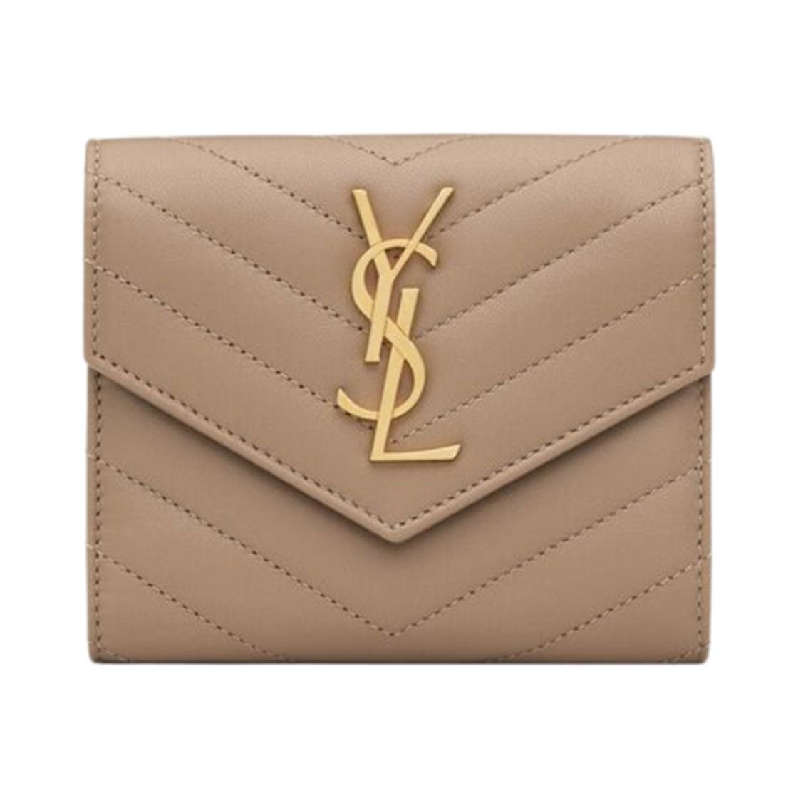 403943-AAA44-1722 Saint Laurent Cassandre Matelasse Compact Tri-Fold Wallet In Lambskin Dusty Grey