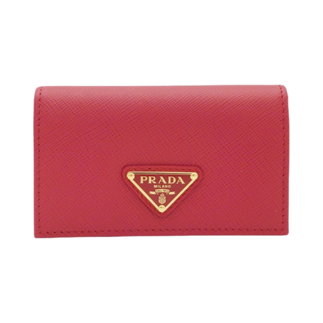 1MC122-QHH-F068Z Prada Saffiano Leather Triangle Logo Card Holder Fiery Red - 대표 이미지 #1