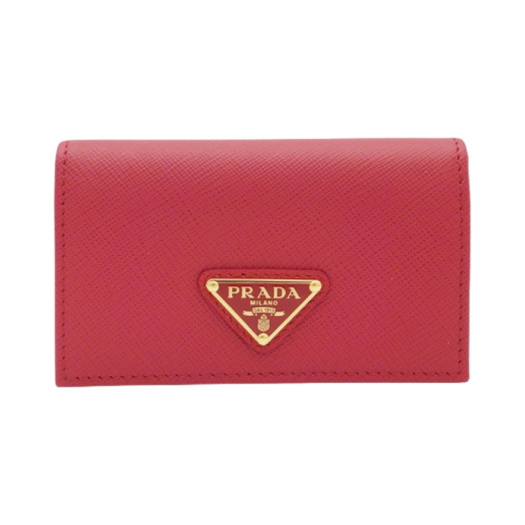 Prada Saffiano Leather Triangle Logo Card Holder Fiery Red