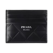 Prada Brushed Leather Credit Card Holder Black