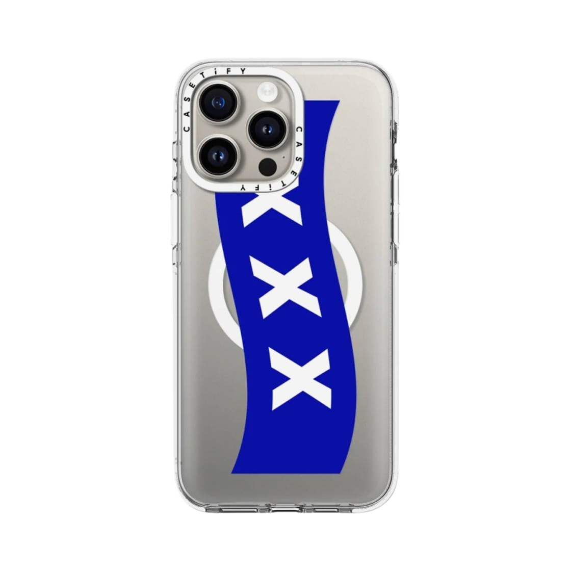 케이스티파이 x 프라그먼트 x 갓 셀렉션 XXX 박스 로고 블루 아이폰 맥세이프 케이스 클리어 화이트 카메라 링 케이스(Casetify x Fragment x God Selection XXX Box Logo Blue iphone Magsafe Case Clear White Camera Ring Case) - 1