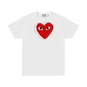 Play Comme des Garcons Heart with Rivets T-Shirt White Red