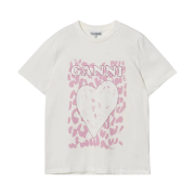 (W) Ganni Pink Leopard Heart T-Shirt Ivory