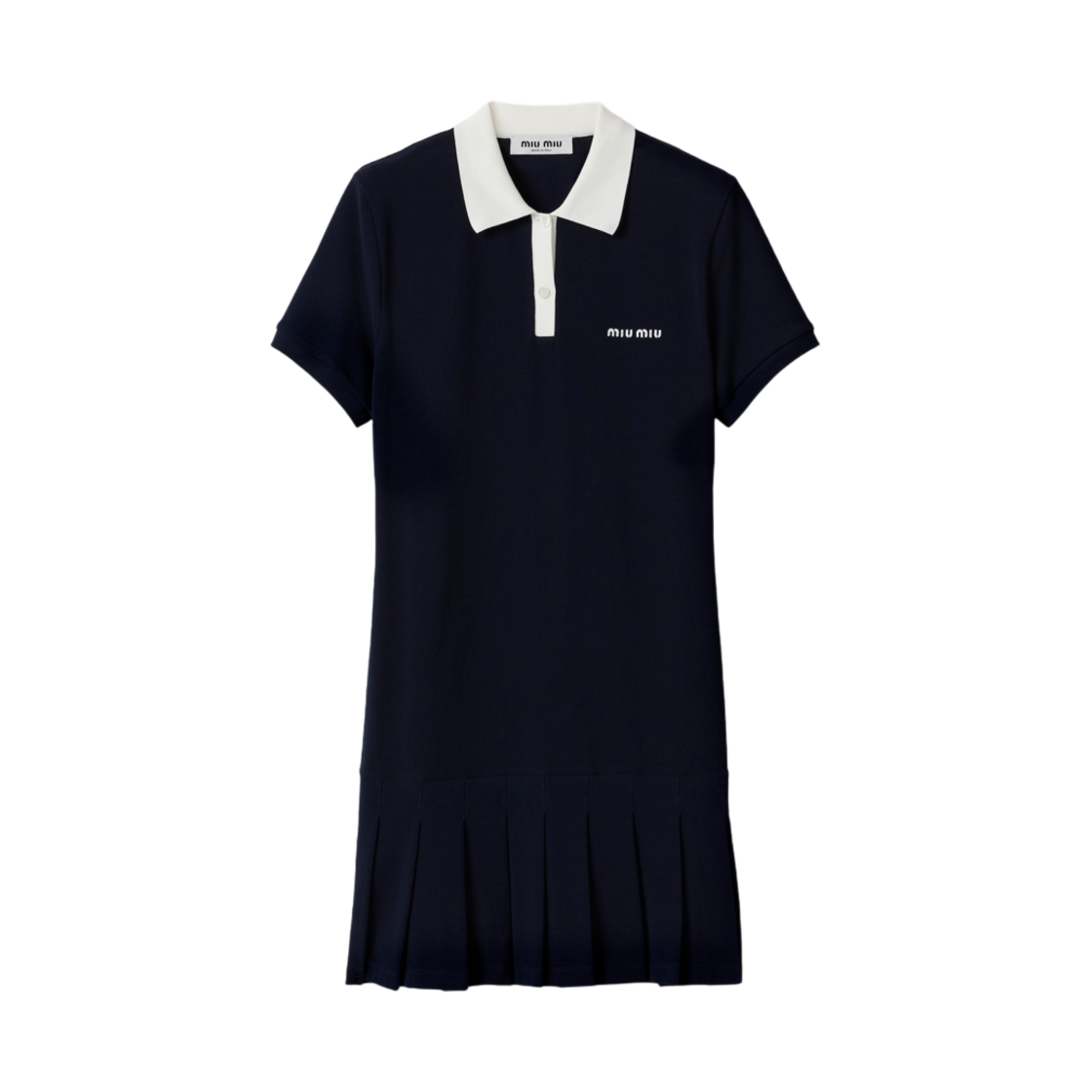 MJA893-14RW-F0008 (W) Miu Miu Pleated Cotton Pique Mini Dress Blue