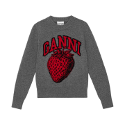 (W) Ganni Graphic Strawberry O-Neck Pullover Frost Gray