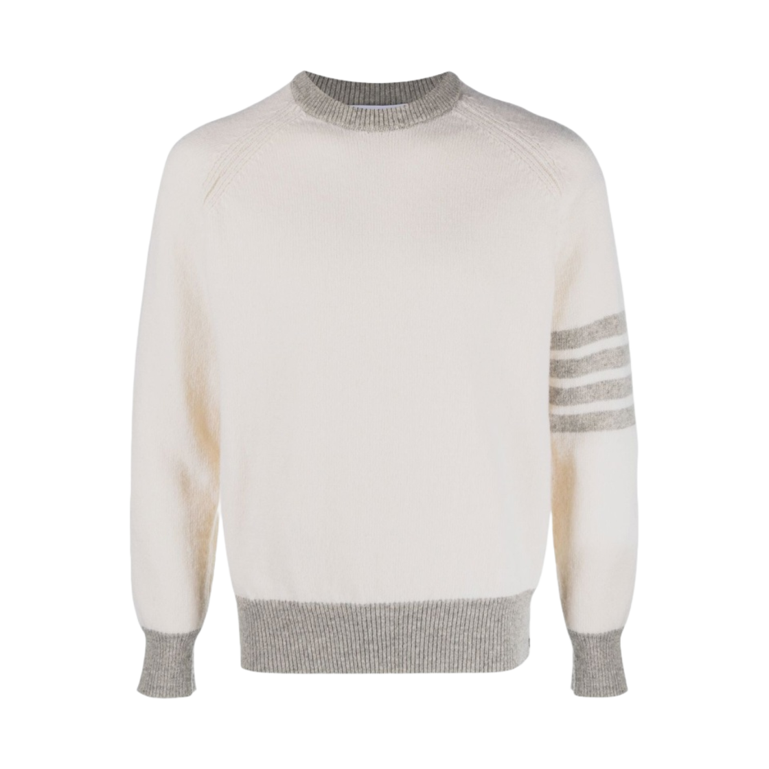 MKA467A-Y1026-100 Thom Browne Shetland Wool Raglan 4-Bar Crewneck Pullover White