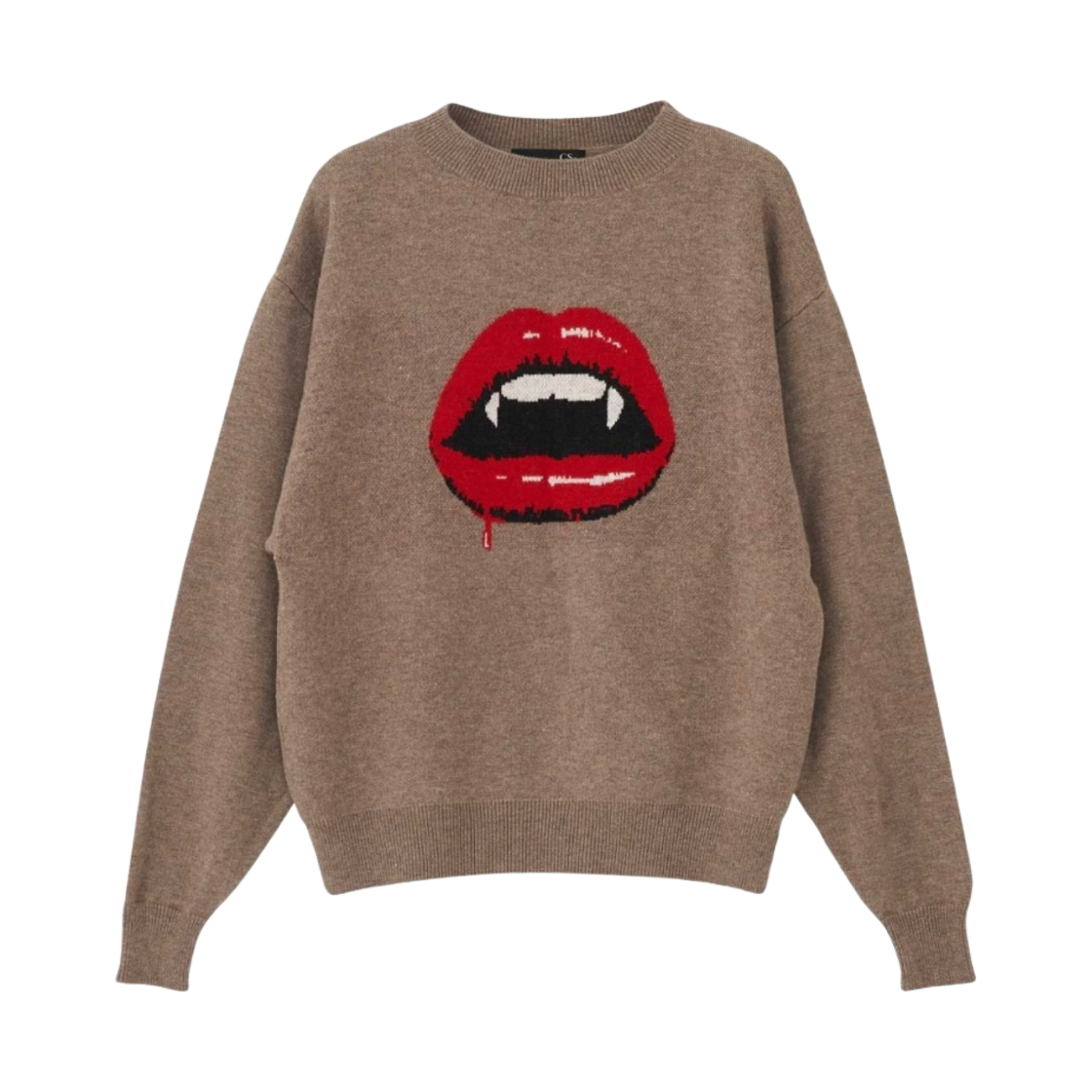 (W) 히스테릭 글래머 팽스 립 자카드 스웨터 베이지((W) Hysteric Glamour Fangs Lip Jacquard Sweater Beige) - 1