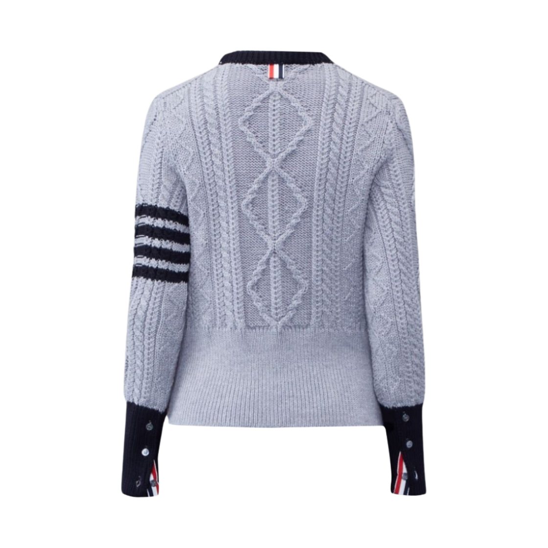 (W) 톰브라운 아란 케이블 메리노 사선 크루넥 풀오버 라이트 그레이((W) Thom Browne Aran Cable Merino 4-Bar Crew Neck Pullover Light Grey) - 2