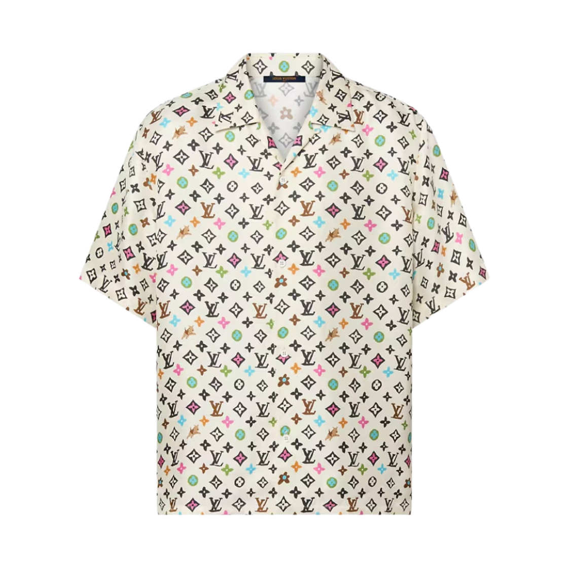 - Louis Vuitton Monogram Printed Short Sleeved Silk Shirt Ecru