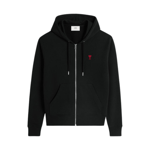 BF/USW435-730-001 AMI de Coeur Loopback Oragnic Cotton Fleece Zipped Hoodie Black