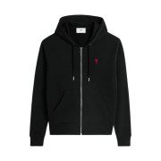 AMI de Coeur Loopback Oragnic Cotton Fleece Zipped Hoodie Black
