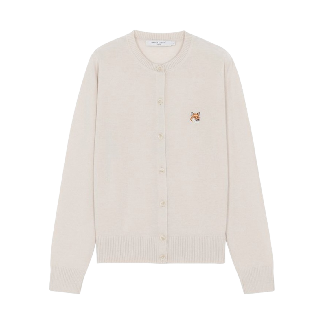 (W) 메종 키츠네 폭스 헤드 패치 어드저스티드 라운드넥 가디건 에크루((W) Maison Kitsune Fox Head Patch Adjusted R-Neck Cardigan Ecru)