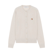 (W) Maison Kitsune Fox Head Patch Adjusted R-Neck Cardigan Ecru