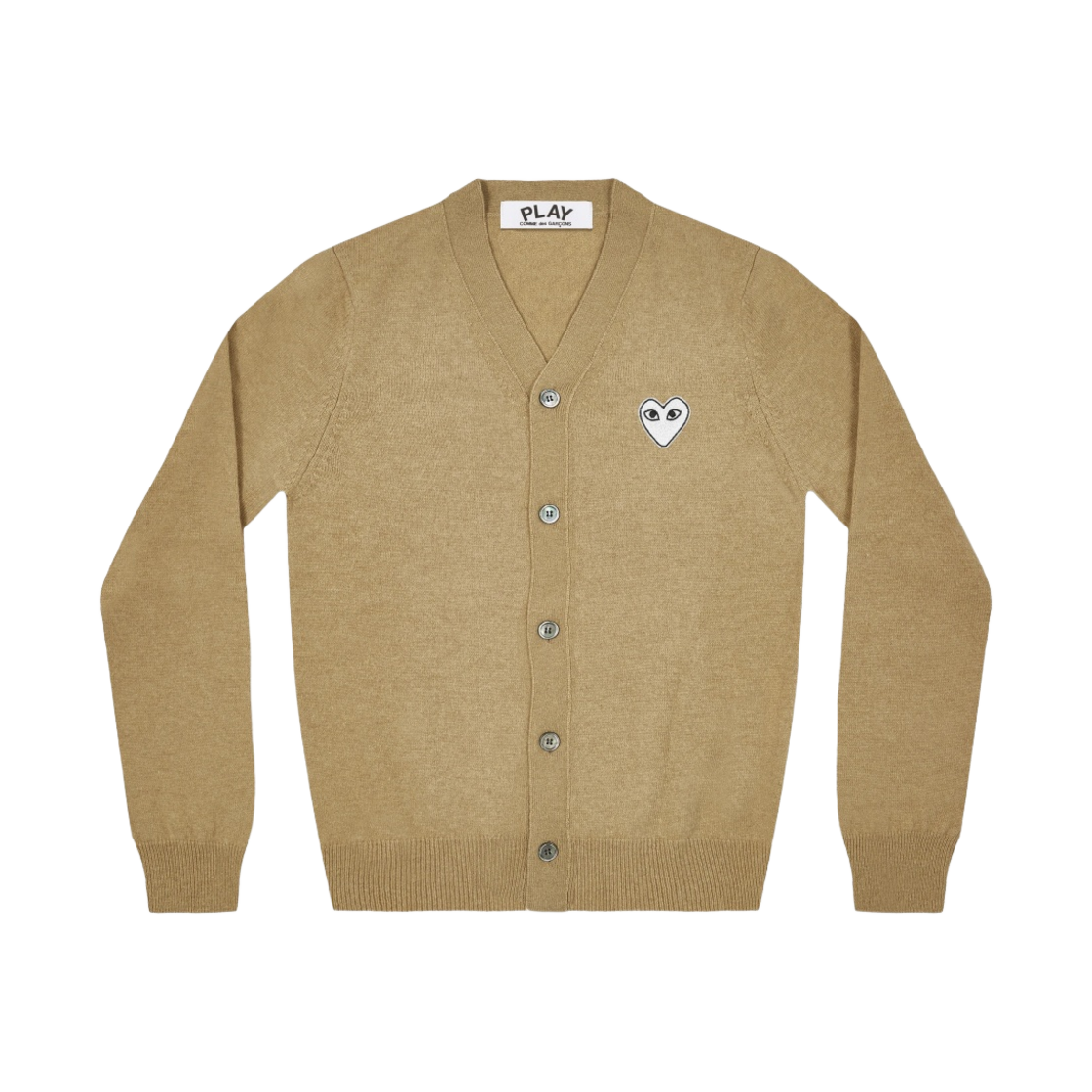 플레이 꼼데가르송 화이트 하트 니트 가디건 카멜(Play Comme des Garcons White Heart Knit Cardigan Camel)