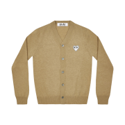 Play Comme des Garcons White Heart Knit Cardigan Camel