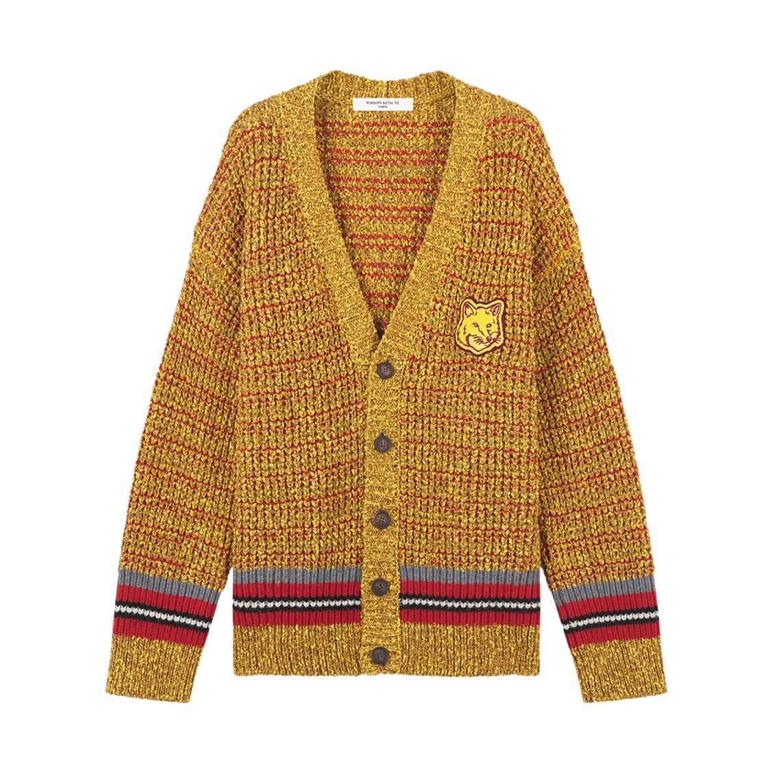 메종 키츠네 볼드 폭스 헤드 크래프티 컴포트 가디건 머스타드 멜란지(Maison Kitsune Bold Fox Head Crafty Comfort Cardigan Mustard Melange) - 1