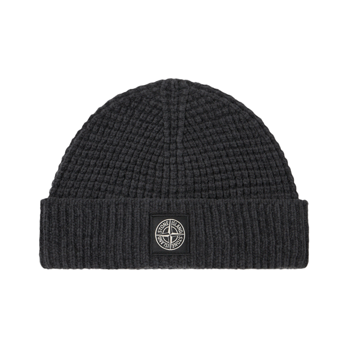 스톤 아일랜드 N100003 코튼 셔닐 비니 컴퍼스 로고 온 커프 차콜 그레이 - 25SS(Stone Island N100003 Cotton Chenille Beanie with Compass Logo On Cuff Charcoal Grey - 25SS) - 1