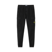 Stone Island 3100033 Stretch Organic Broken Twill Cotton Old Effect Regular Tapered Fit Cargo Trousers with Elasticated Waistband Black - 25FW