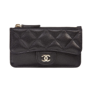 Chanel Classic Zipped Card Holder Grained Calfskin & Gold Black