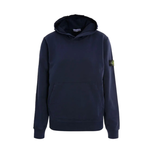 (Kids) Stone Island 61640 Cotton Fleece Hooded Sweatshirt Navy Blue - 22SS