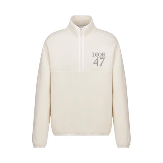 Dior Regular-Fit Fleece Sweater With Stand Collar White