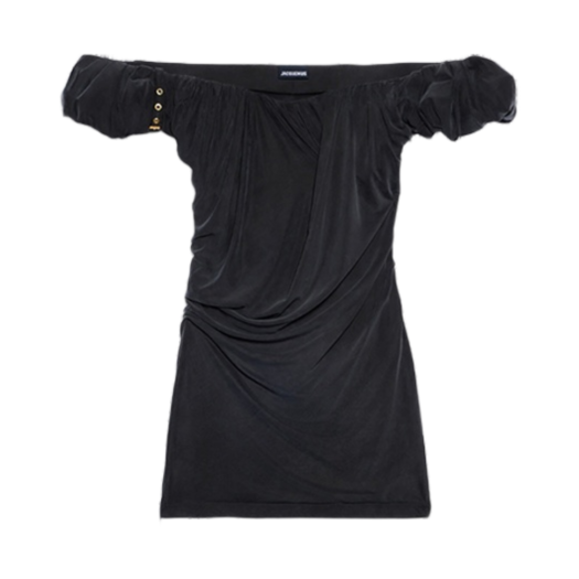 (W) Jacquemus La Robe Ciceri Asymmetric Draped Mini Dress Black