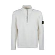 Stone Island 529A3 Partly Stocking Lambswool Half Zip Knit Off White - 23FW
