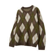TNGT Over-Fit Argyle Brushed Wool Knit Brown