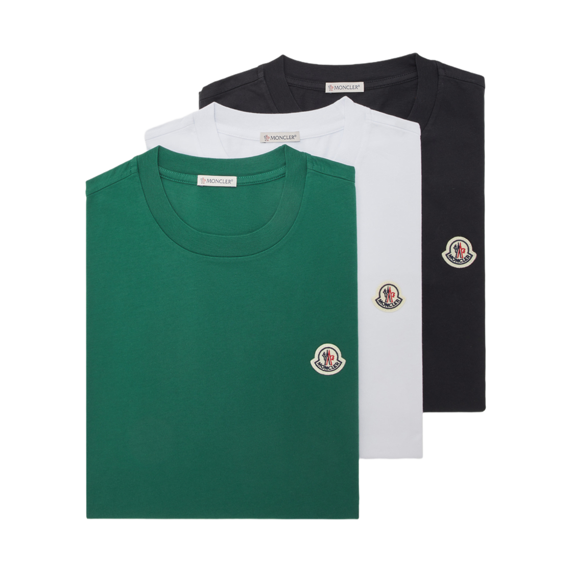 몽클레르 로고 패치 코튼 티셔츠 화이트 보틀 그린 네이비 블루 (3개 세트) - 25SS(Moncler Logo Patch Cotton T-Shirt White Bottle Green Navy Blue (Set of 3) - 25SS) - 1
