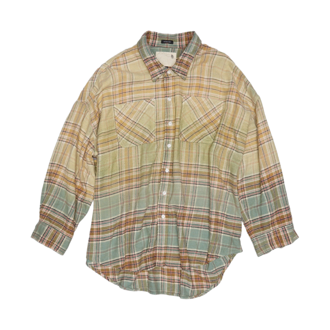 (W) R13 드롭 넥 워크셔츠 그린 그라디언트 플레이드((W) R13 Drop Neck Workshirt Green Gradient Plaid)