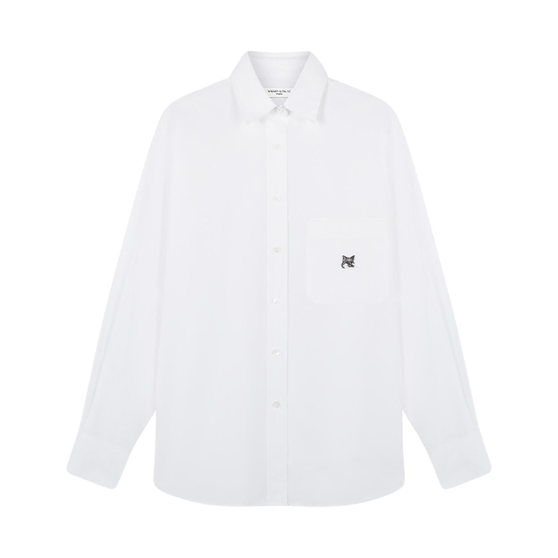 (W) 메종 키츠네 캐주얼 셔츠 그레이 폭스 헤드 패치 코튼 포플린 화이트((W) Maison Kitsune Casual Shirt With Grey Fox Head Patch In Cotton Poplin White) - 1