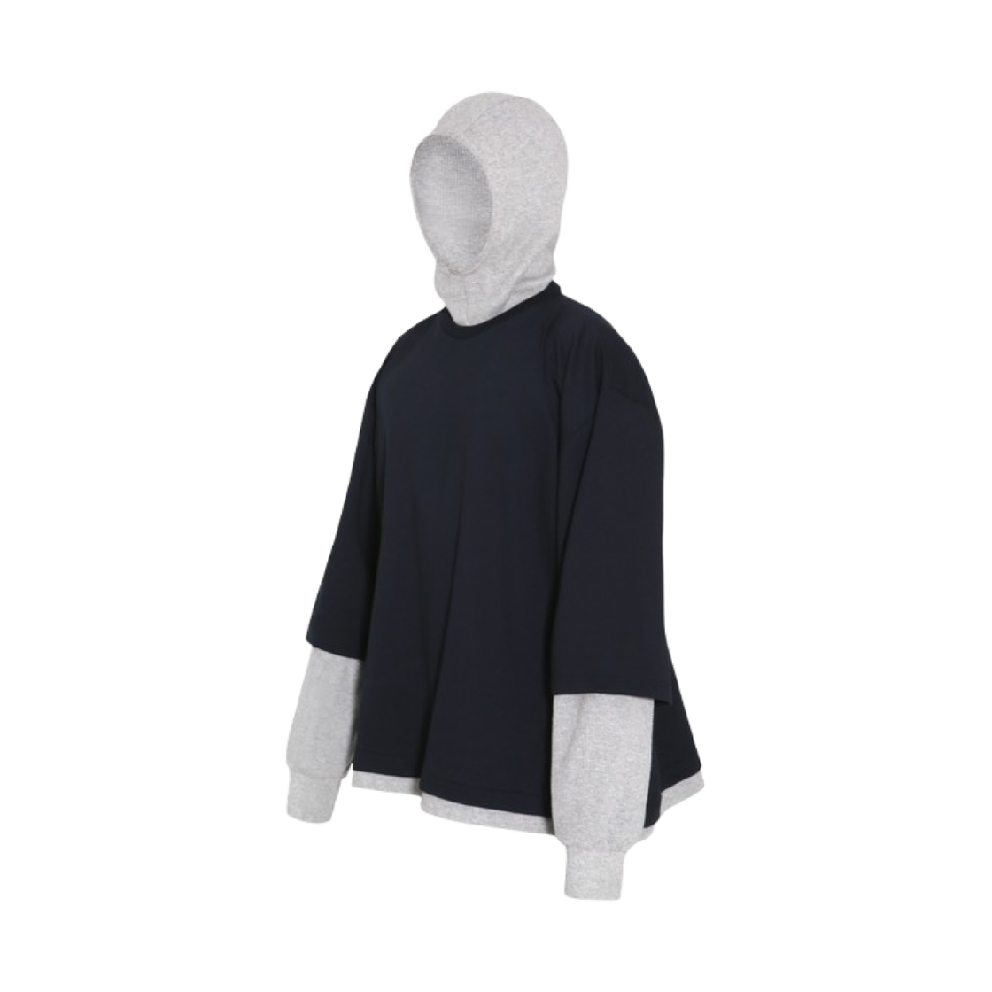 - MJD Waffle Baraclava Layered T-shirts Navy Melange Grey