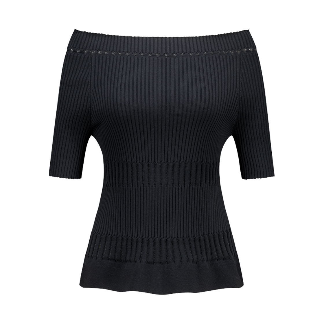 쥬키프 코튼 레이스 립 오프숄더 탑 블랙(Juukiff Lace Ribbed Top In Mixed Cotton Black)