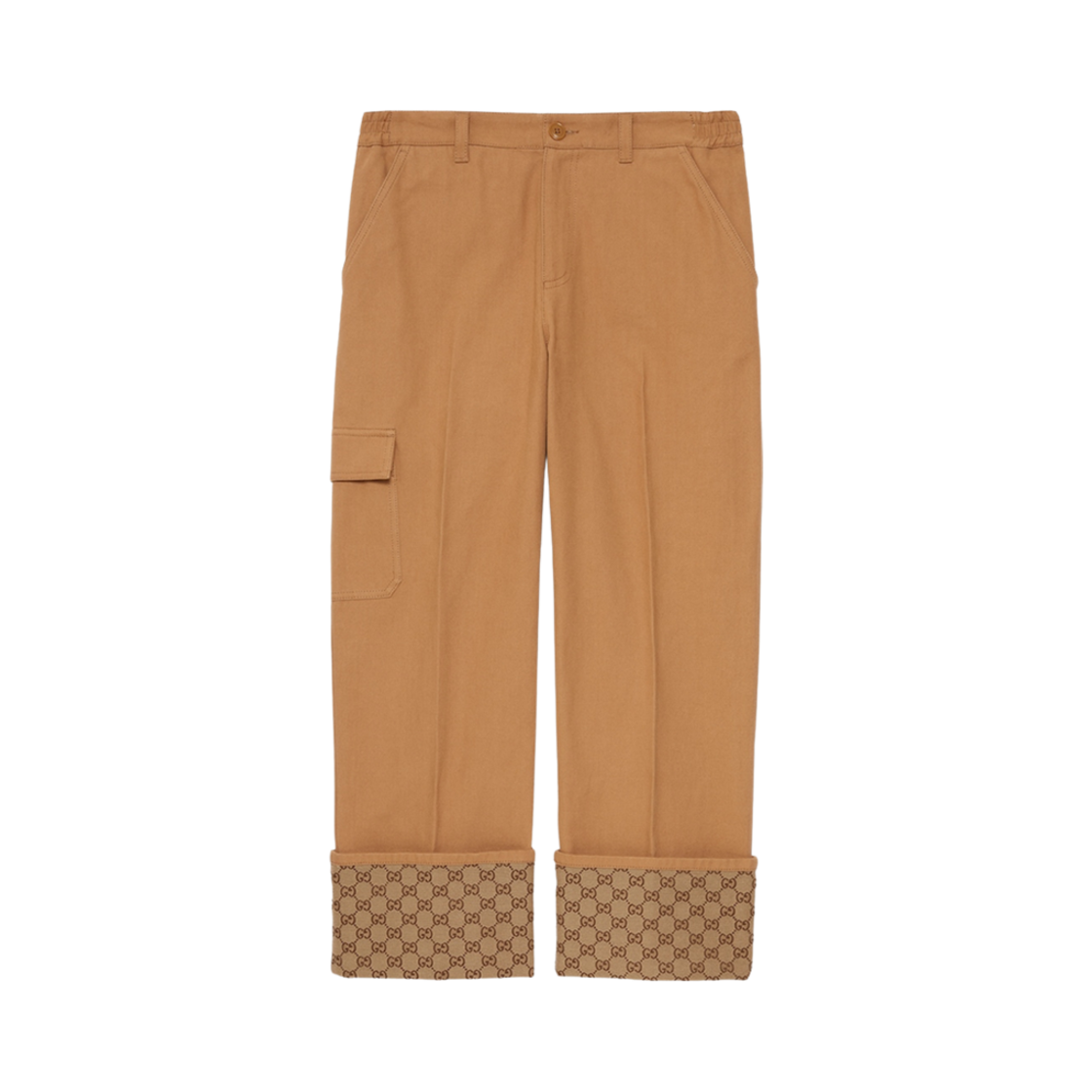 730040-XDCC8-2254 Gucci Denim Trouser with GG Canvas Cuffs Brown