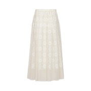 (W) Dior Flared Mid-Length Skirt Ecru Technical Lace Star Motif