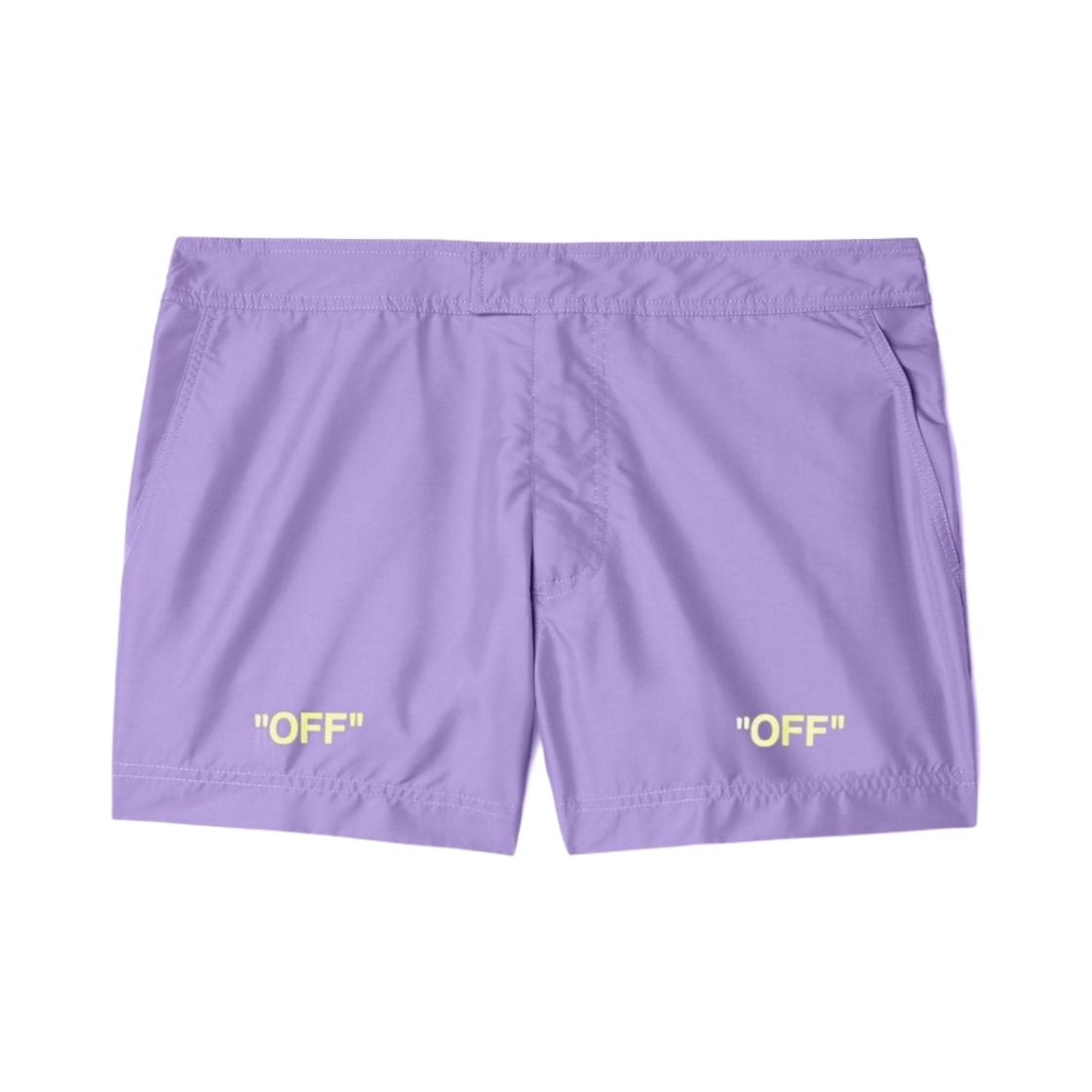 OMFD002S23FAB0013850 Off-White Off Text Swim Shorts Purple
