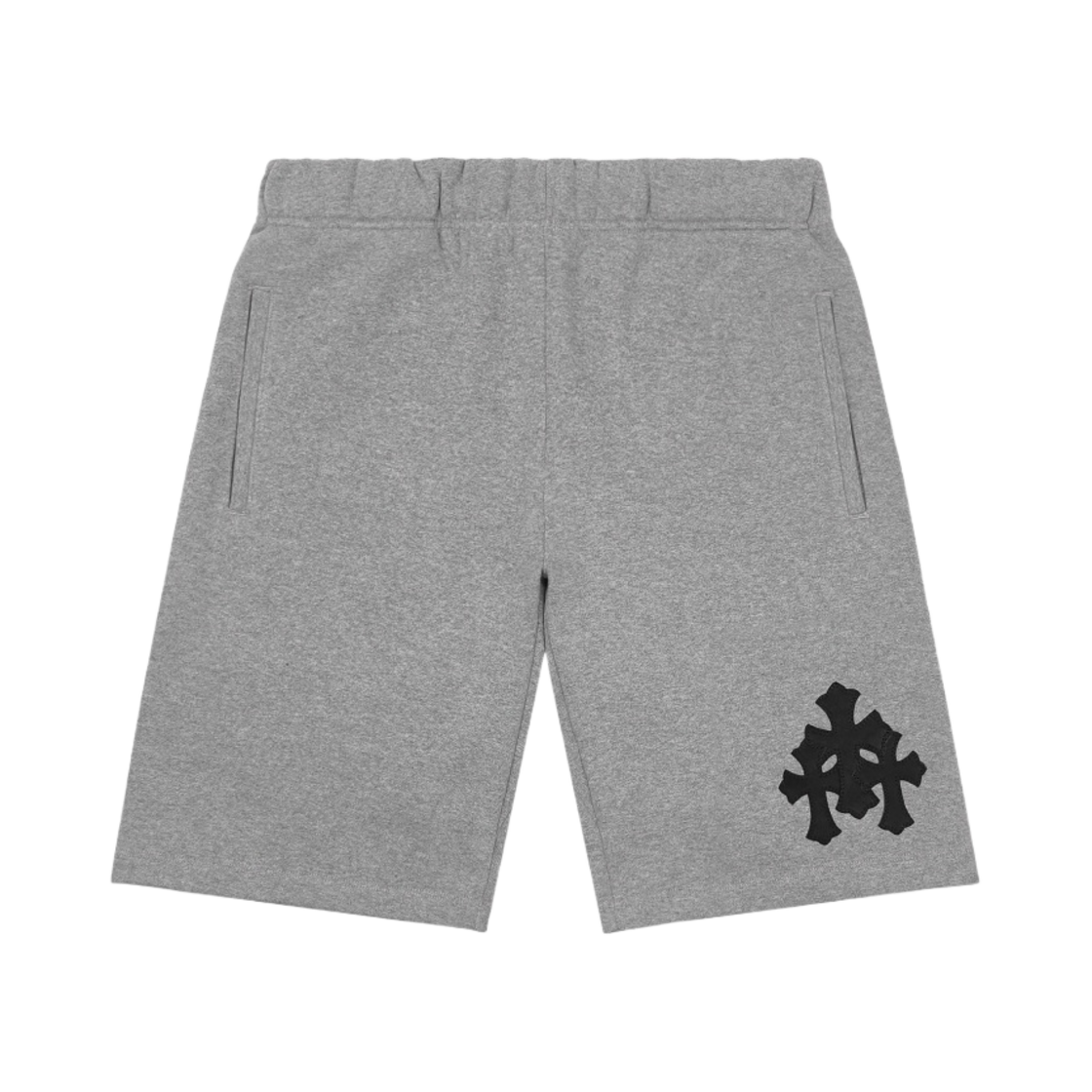 크롬하츠 크로스 레더 패치 스웨트쇼츠 그레이(Chrome Hearts Cross Leather Patch Sweatshorts Grey)