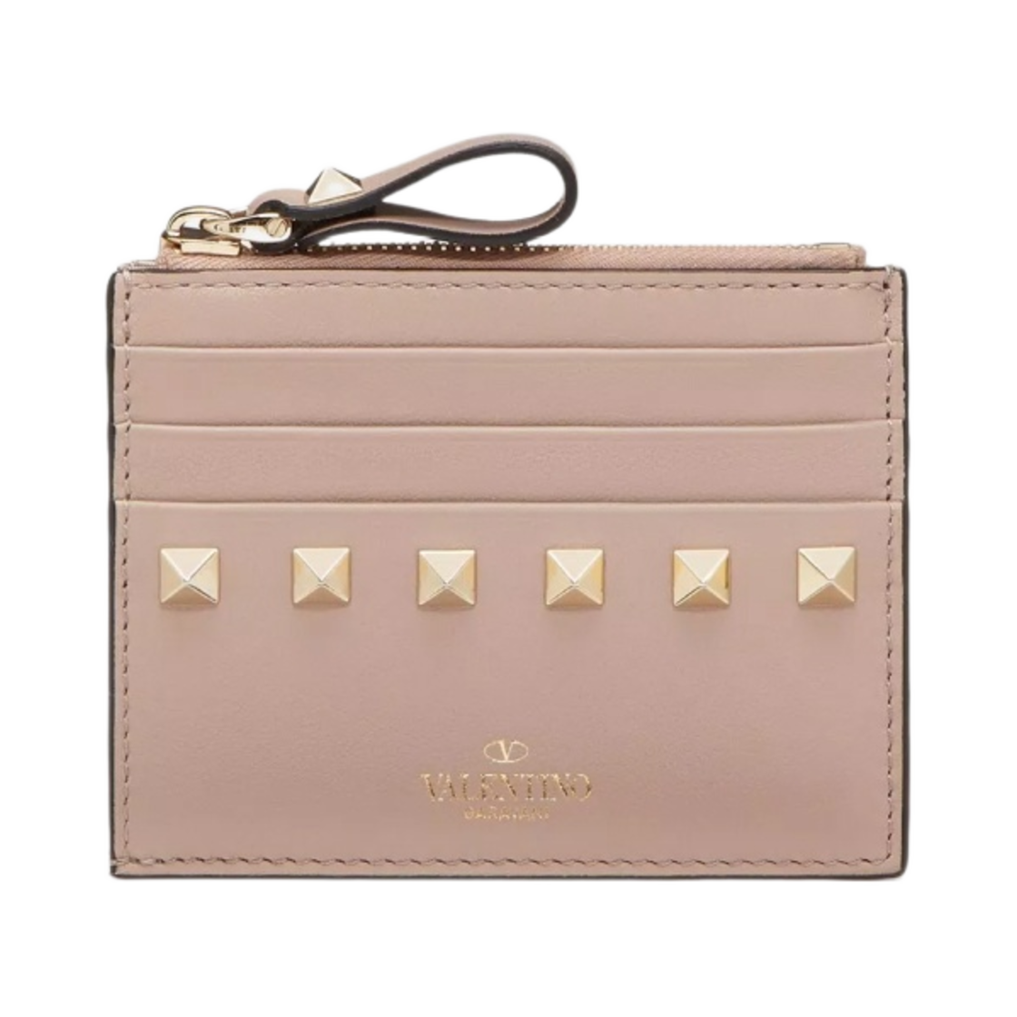 발렌티노 락스터드 카프스킨 지퍼 카드 홀더 뿌드르(Valentino Rockstud Calfskin Card Holder with Zip Poudre) - 1